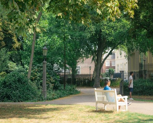 Eine Person spaziert entspannt durch den Bürgerpark